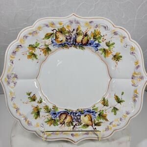 Vintage Italian Serving Platter Scallop Raised 13" White Floral Serving Plate